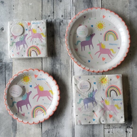 NWT - Meri Meri Unicorn Rainbow Paper Plates and Paper Napkins - Picture 1 of 3
